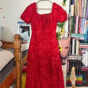 Elegant Red Floral Women's Dress